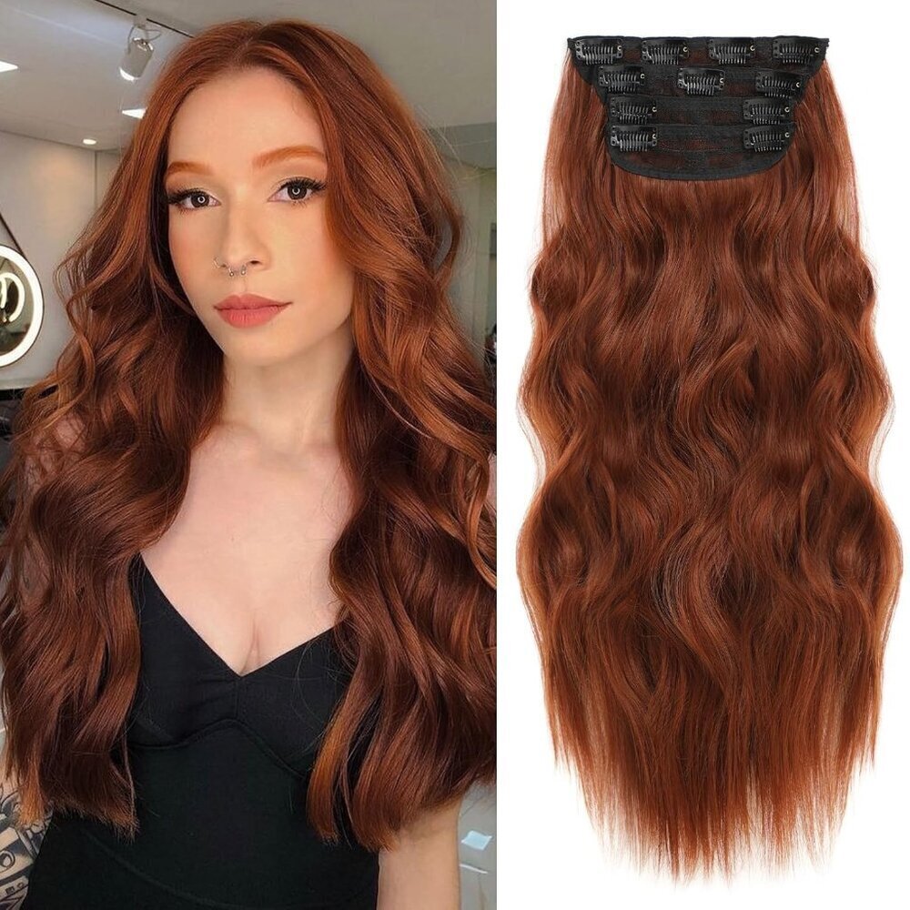 Clip-in Curly Hair Extensions Synthetic 20 Inch Auburn Full Head